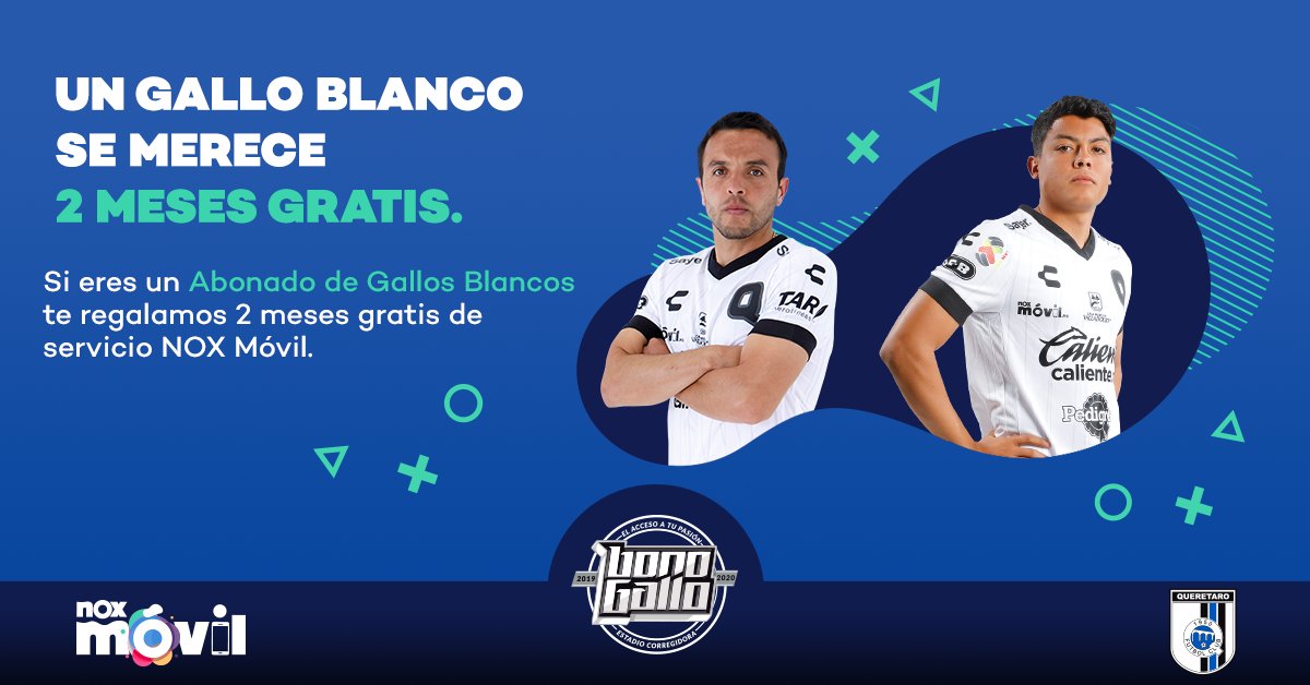 Por ser fiel a tu equipo y apoyarlo en todo momento, te regalamos 2 meses gratis de servicio #NOXMóvil. Si cuentas con tu #TarjetaDeAbonado de la temporada 2019-2020, ingresa en: abonadosgallos.noxmovil.mx y canjea tu #CódigoDeAbonado de los #GallosBlancos de #Querétaro.
