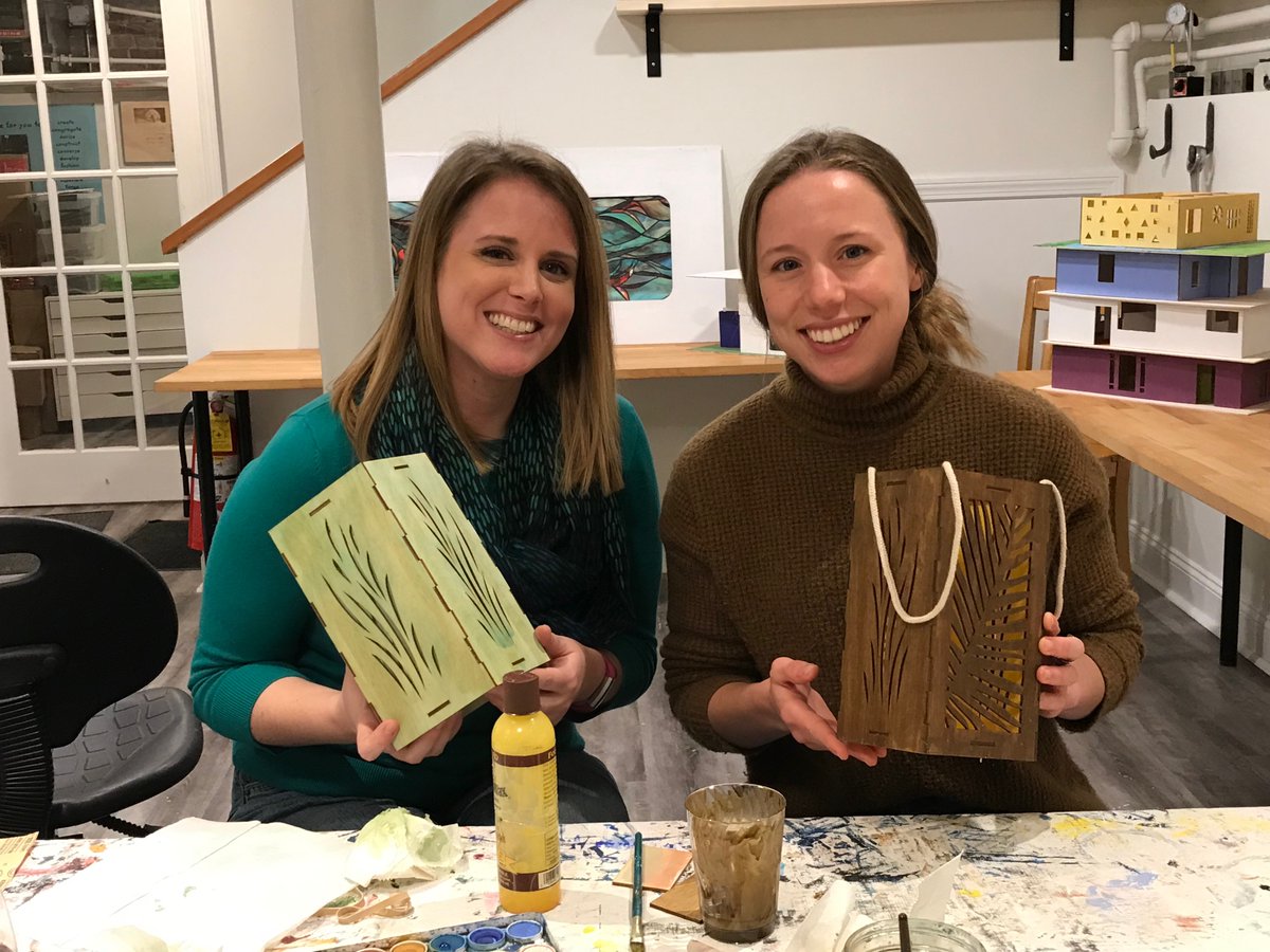 MakeryBrookline's tweet photo. Looking for something fun to do with friends? Now, you can host a Virtual get-together with The Makery. We are offering some really exciting projects like laser-cut vases, wine totes, and lamps. Visit our website for more details or email us at team@brooklinemakery.com https://t.co/rsA4Jpoz4p