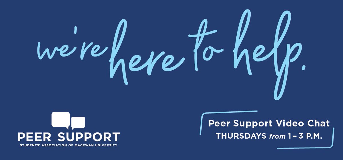 SAMacEwan's tweet photo. #SAMUPeerSupport now has a video chat! If you need a friendly ear to chat with, visit https://t.co/Rt83cSEfc7 Thursdays from 1-3.
#SAMacEwan
#MacEwanU https://t.co/pt289bLNPb