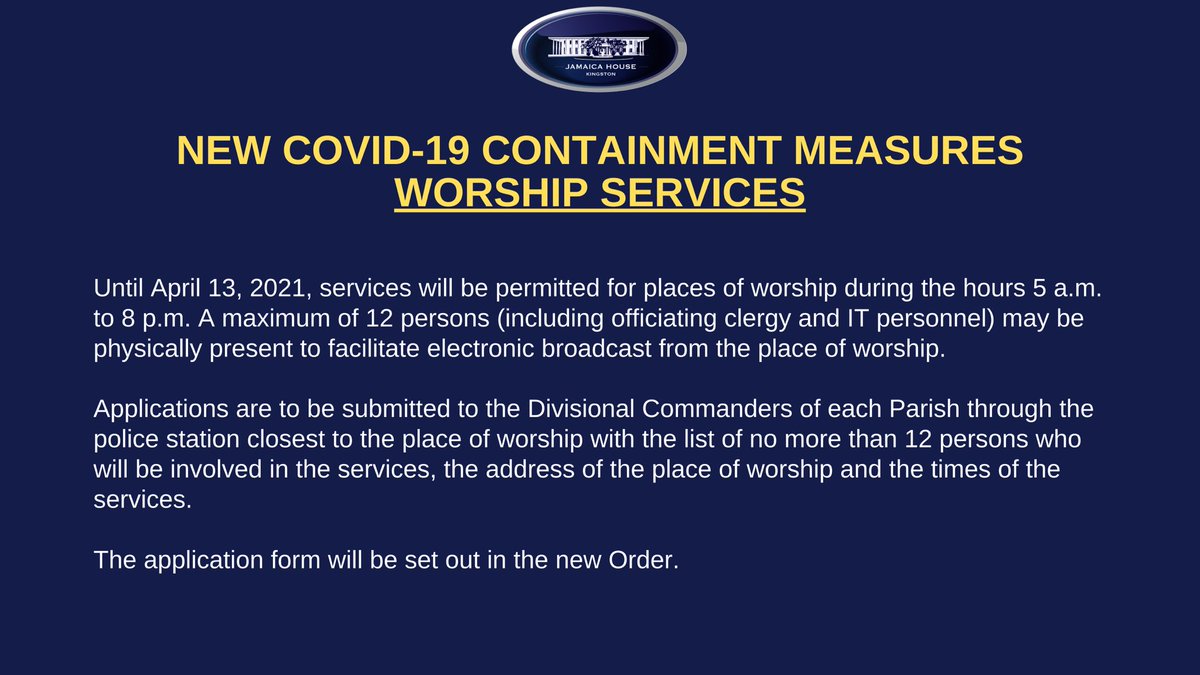 New COVID-19 Containment Measures: 

#COVID19Jamaica #recoverstronger #recoverbetter #recoverfaster
