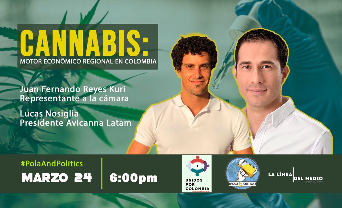 ReyesKuri's tweet image. Seguimos impulsando la #RegulaciónYA. Hoy nos vemos a las 6 PM con @Polaandpolitics y @AvicannaInc para conversar sobre el Cannabis como motor económico regional en Colombia. ¡No se lo pierdan! Será transmitido por todas las redes de @lineadelmedioco.