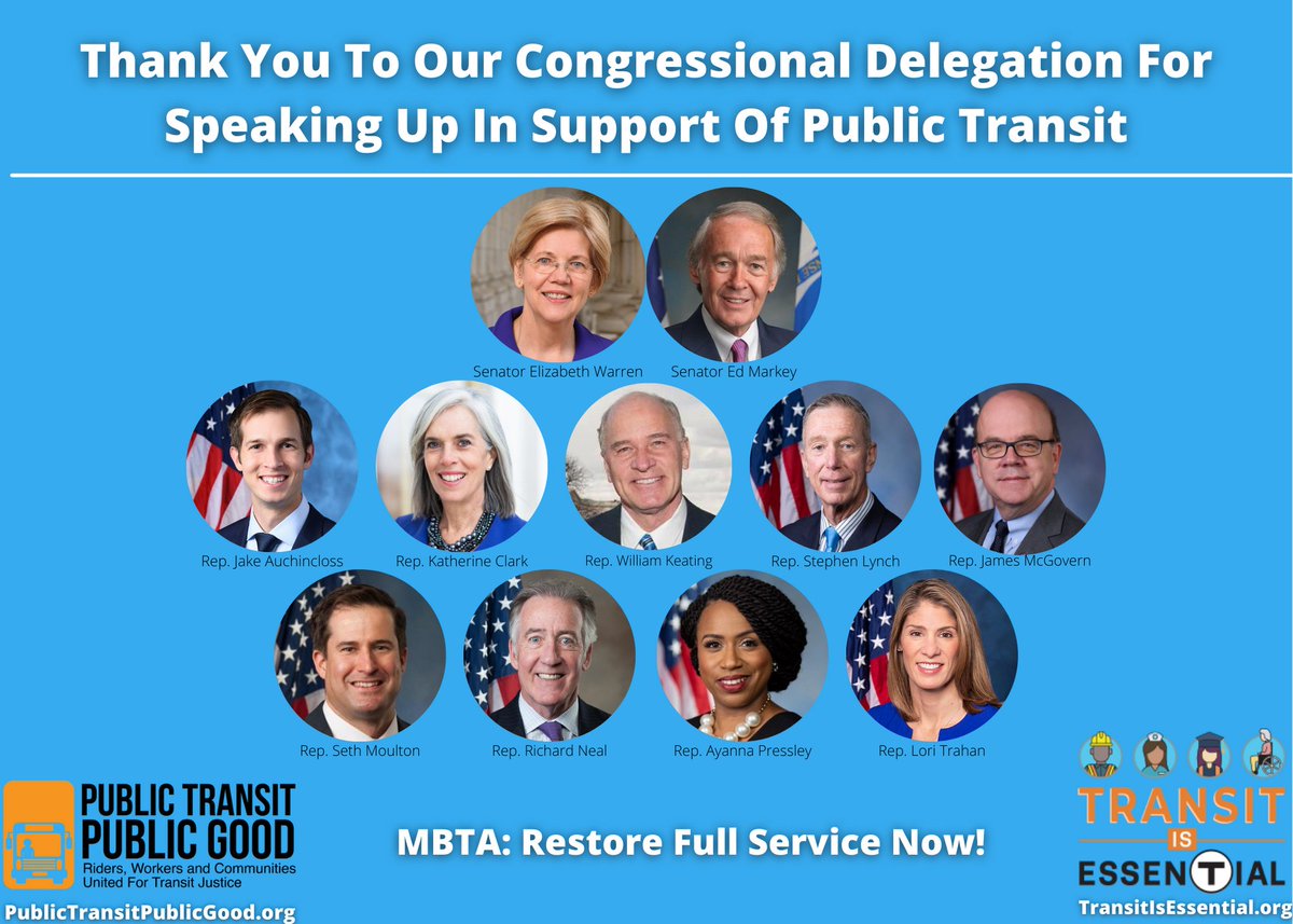 MAPCMetroBoston's tweet image. The entire MA Congressional delegation has spoken up in support of public transit and questioned service cuts. Thanks to all for recognizing the importance of public transit to reopening and recovery. #TransitIsEssentialMA