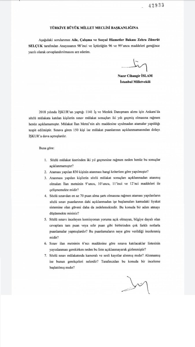 C_islamTbmmOfis's tweet photo. "2018 yılı İşkur'un iş ve meslek danışmanı mülakatındaki hukuksuzluklar hakkında verdiğimiz Soru Önergesi"

@cihangirislam https://t.co/e0oZeCLrhP