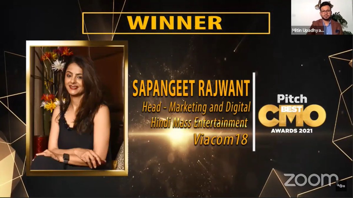 Congratulations to Sapangeet Rajwant Head - Marketing and Digital – Hindi Mass Entertainment & Head of Brand SolutionsViacom18 for winning the #PitchCMOAwards for exemplary work in marketing while keeping PURPOSE at the heart of their brand's functioning