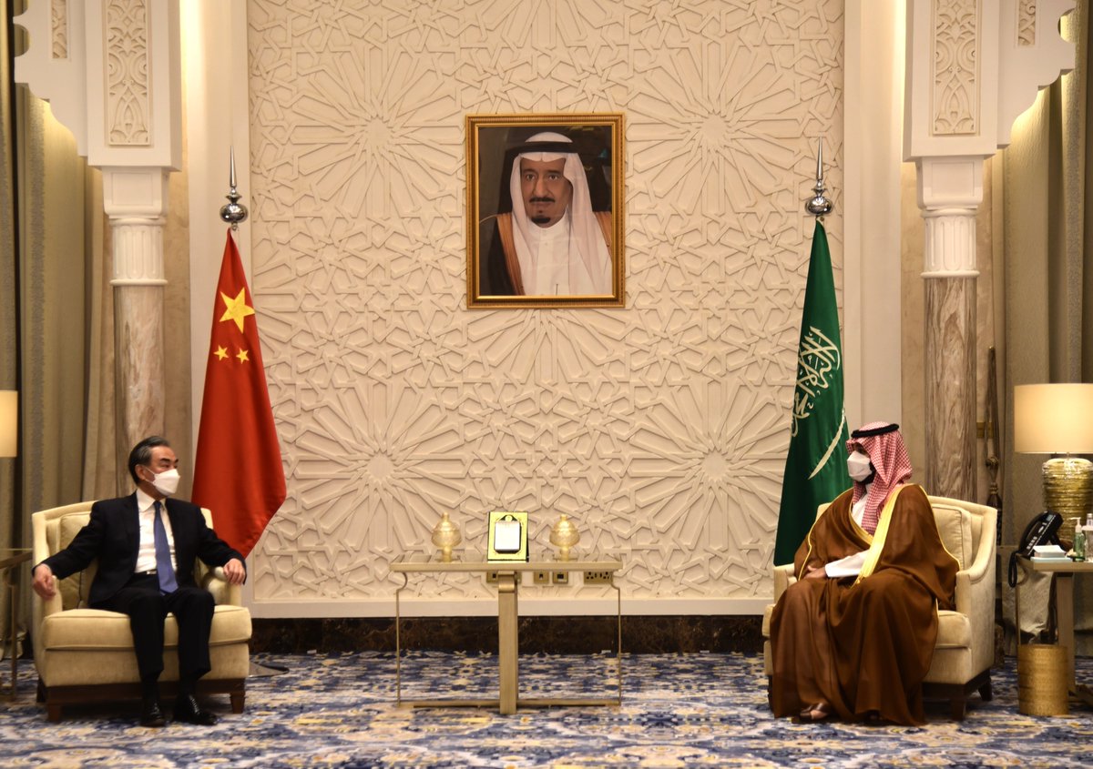 State Councilor and Foreign Minister Wang Yi just concluded his meeting with Crown Prince Mohammad bin Salman in NEOM, Saudi Arabia.