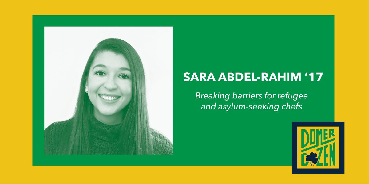 NDAlumni's tweet photo. Meet honoree Sara Abdel-Rahim '17. Sara is the co-founder of Tables Without Borders, which provides opportunities for refugee and asylum-seeking chefs to pursue their culinary passions and celebrate their heritage and cultural traditions through food. https://t.co/m8mCFKQZE2 https://t.co/00VPrh7hwp