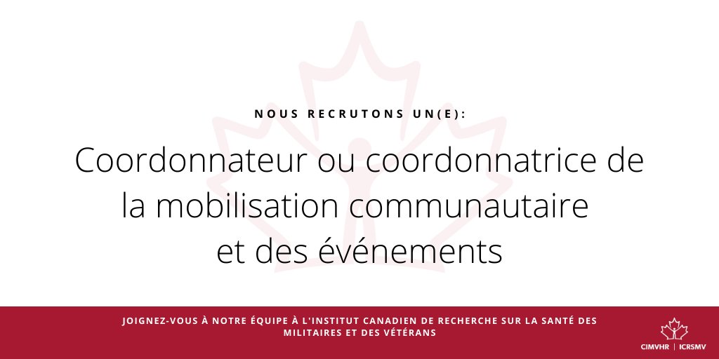 Nous recrutons un(e) coordonnateur(trice) de la mobilisation communautaire et des événements pour se joindre à l'équipe de l'ICRSMV. Les candidatures pour ce poste temporaire seront acceptées jusqu'au 4 avril 2021. Postulez dès maintenant : cimvhr.ca/fr/careers/