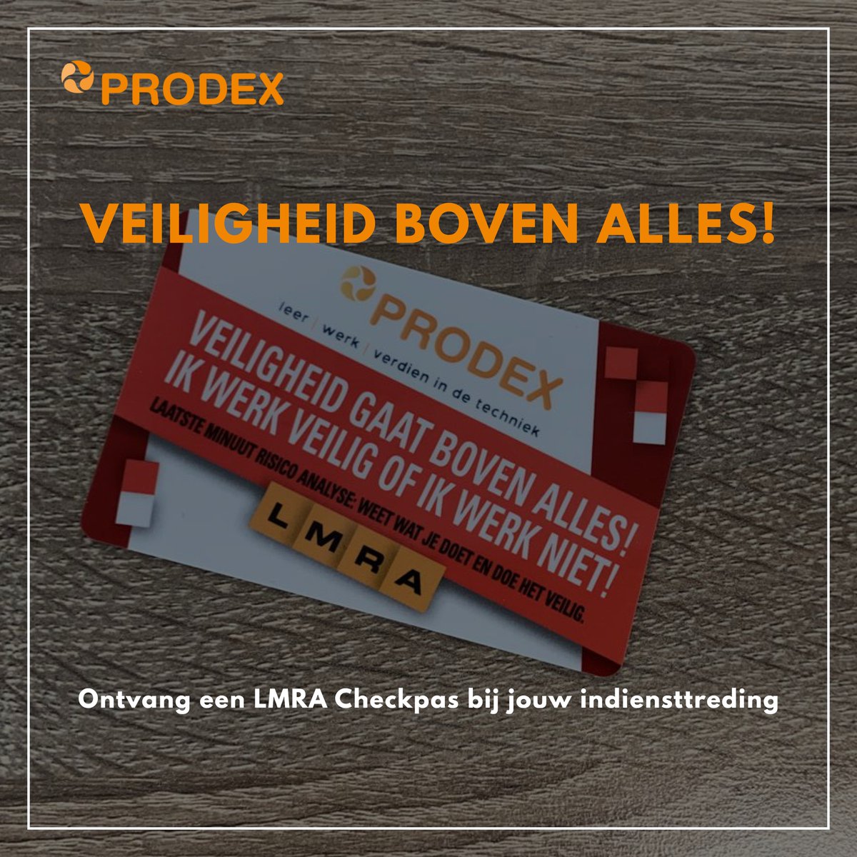 ProdexOperator's tweet photo. Ontvang de Laatste Minuut Risico Analyse (LMRA) Checkpas bij jouw indiensttreding. 👌🏼 😀  Ga jij via Prodex aan de slag? Zorg dan dat je de kaart altijd bij je hebt en doorloop de 8 vragen/checks alvorens je begint aan nieuwe werkzaamheden. https://t.co/Ut3ZXzOF3I