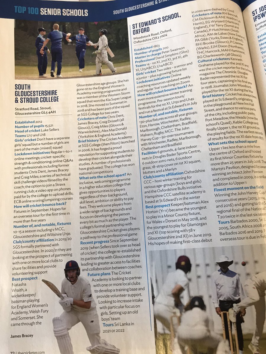 Luke_Sellers's tweet photo. Great to have @sgs_college back in the @TheCricketerMag Schools Guide. Can’t wait to see the squad in action this summer (🤞 ). We’ve also had a record number of applicants for the Cricket Academy for next year so feels like momentum is building! https://t.co/J3Mo38Ti02