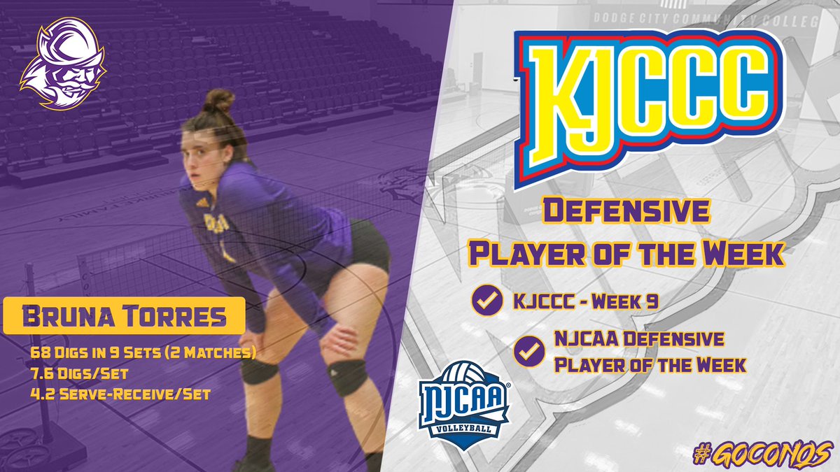 GoConqs's tweet photo. Congratulations to SO Libero Bruna Torres on earning @KJCCCmedia and @NJCAAVolleyball Defensive Player of the Week honors!
KJCCC - https://t.co/CE15qQGwR6
#GoConqs // #HowWeConquer https://t.co/TlF33SeKrR