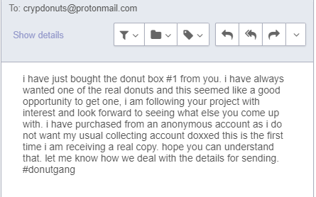 TheCrypDonut's tweet photo. So the anon buyer messaged!!π
We are sorting out the details and they will be recieving "Mr. Glazison" as PoBoy requested "Donut Chef"! #perfectresult
As some #donutgang know we respect and promote privacy, so love that!π
P.s. We asked if we could share this message...π https://t.co/izf4sZz9Xm
