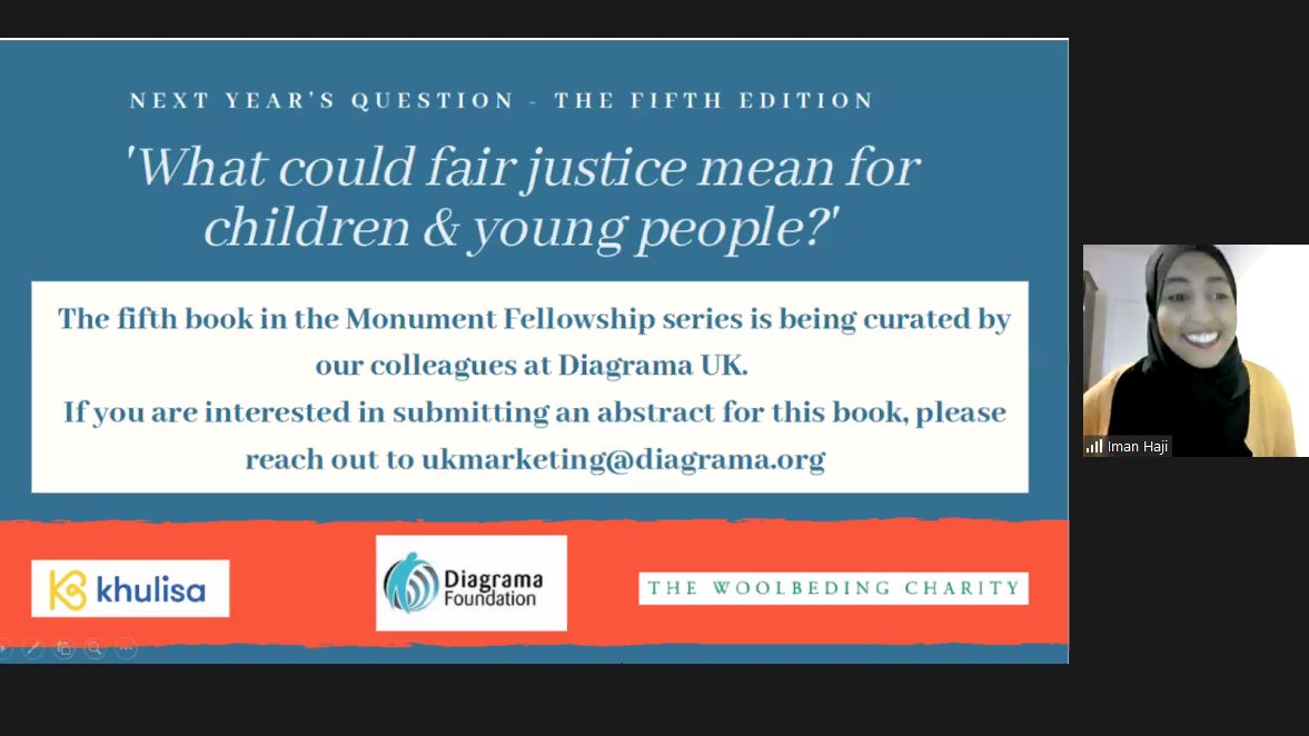 Clinks_Tweets's tweet photo. What could fair justice mean for children and young people?
Iman Haji @KhulisaUK introduces the question for next year's Monument Fellowship book which will be edited and compiled by @DiagramaUK. #HumaneJustice https://t.co/fcfIg8vfCg
