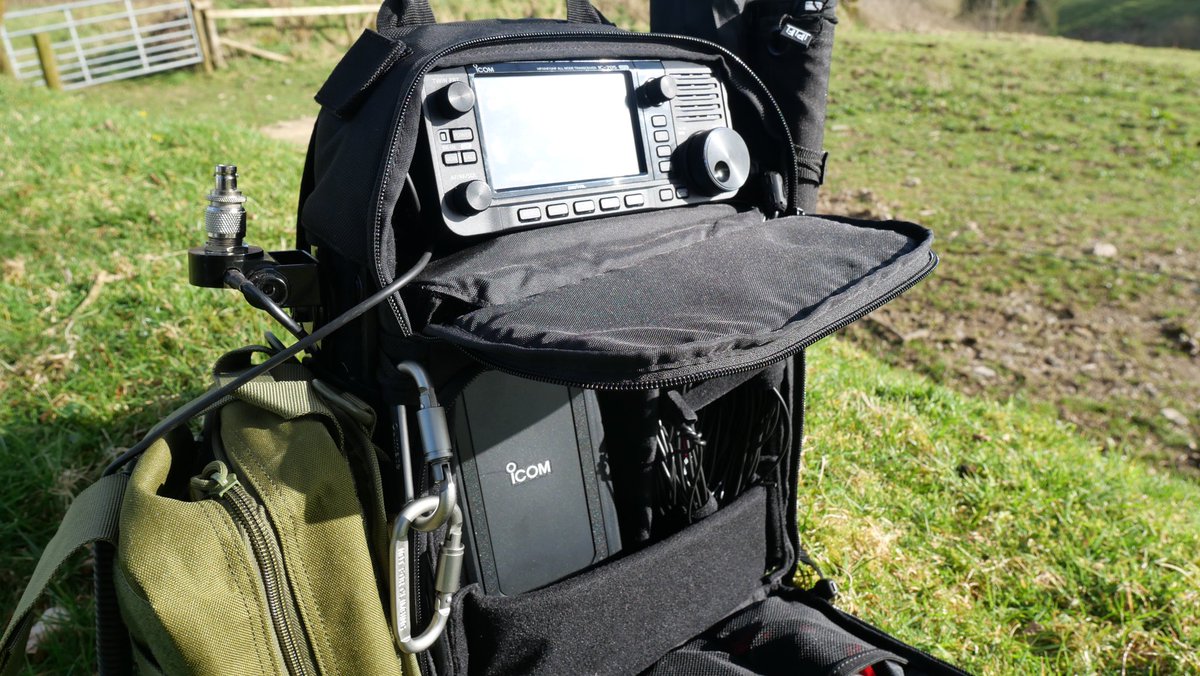 M0IAX's tweet photo. My @Icom_UK #AH705 takes its place in my #LC192 backpack along with my #IC705  and some random lengths of wire > than 7m long but cant measure them because if I did they would not be random lengths ;-) all fits in the backpack well and is lighter than before. https://t.co/h0EaVyTPEQ