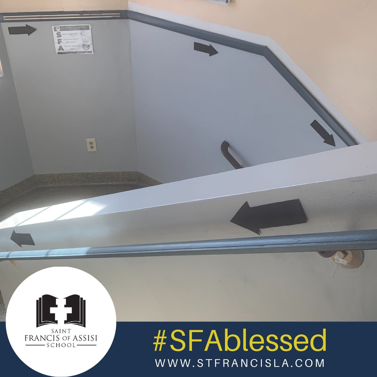 SFASchoolLA's tweet photo. Follow the arrows! We have added directional signs to keep our hallways moving and to help maintain social distancing. We can't wait to have students back in our building, starting April 12. See you all soon! #SFAblessed #losangeles #silverlake #echopark https://t.co/5gAl82bSNt