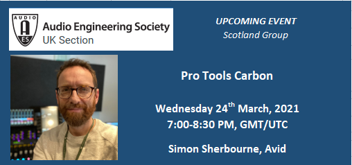 mediaspec's tweet photo. Not long now:  AES / Avid Pro Tools Carbon with Simon Sherbourne webinar. Explore Carbon and its zero-latency workflow.
24 March 2021 7:00 pm -  8:00 pm - Online
This online lecture is open to all. Registration via Zoom:
https://t.co/ClTLKVTij0

#avid #protools #AES #carbon https://t.co/E2RW3djNRp