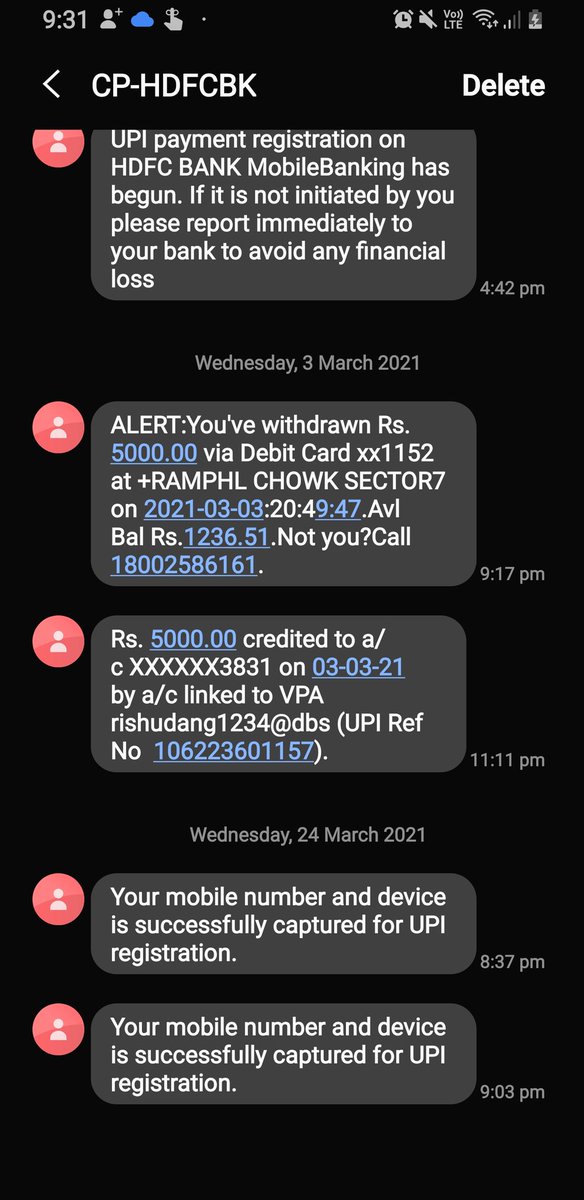 rishab_dang's tweet photo. I recivd this message from official HDFC account. I reporter to the same to CC agent of HDFC , He said he deactivated my UPI completley but it is still working. HDFC'S customer care is a total waste. I wonder why so many corporates use HDFC. Need Help @HDFC_Bank @HDFCBank_Cares https://t.co/mFcKo44XAh