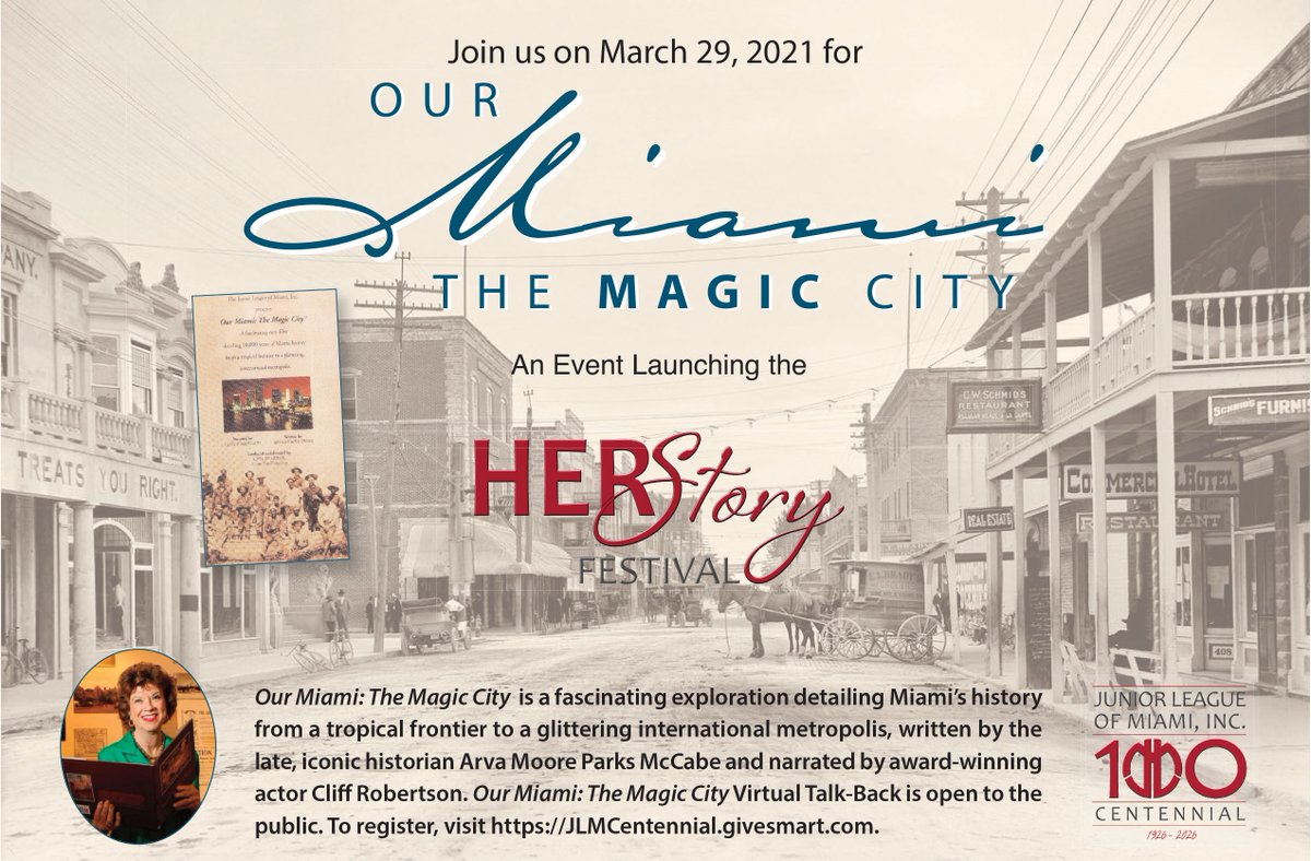 JrLeagueMiami's tweet photo. Join JLMiami on Monday, 3/29 for a Talk-Back and screening of OUR MIAMI: THE MAGIC CITY, a fascinating exploration detailing Miami’s history from a tropical frontier to a glittering international metropolis, written by the late, iconic historian Arva Moore Parks McCabe. https://t.co/o6bhTfTL0d