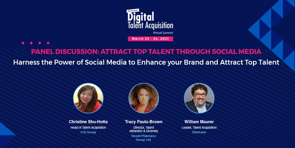 DigiTalentAcq's tweet photo. [Recruiting Through Social Media] Anyone looking for answers? Log in now to watch our next panel: Harness the Power of Social Media to Enhance your Brand and Attract Top Talent #DIGITALENT2021. Thank you, Christine, Tracy and William for putting together this session https://t.co/N2JDaWIsv8