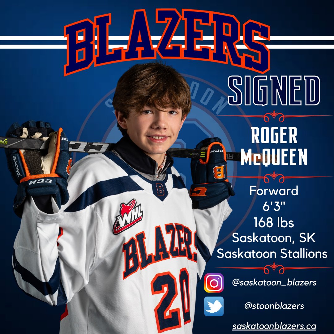 stoonblazers's tweet photo. The Blazers are excited to announce the signing of ‘06 (F) Roger McQueen. Roger’s 27 points last year tied with teammate Trae Wilke for the most points in U15AA scoring. He posted 125 pts (43G,82A) in 67 U15AA games. Welcome to the Blazers Roger!

📸 - @SaskPhotography

🔥🔥🔥 https://t.co/kB9amcBBP2