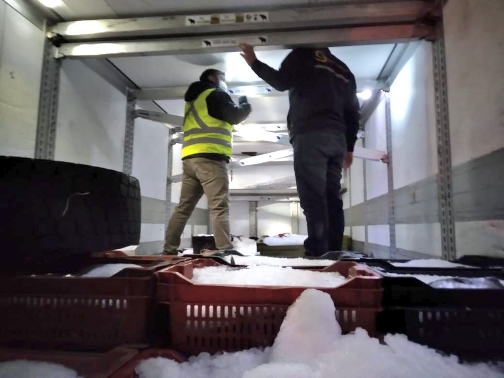 sernapesca's tweet photo. #Valparaíso: Anoche, en un nuevo control carretero junto a @CarabValparaiso, detectamos un vehículo con 1.909 kilos de reineta, 138 kilos de jurel y 200 kilos de tiburón, todos sin Acreditación de Origen Legal. El conductor quedó citado al tribunal. https://t.co/aoicdi9dyc