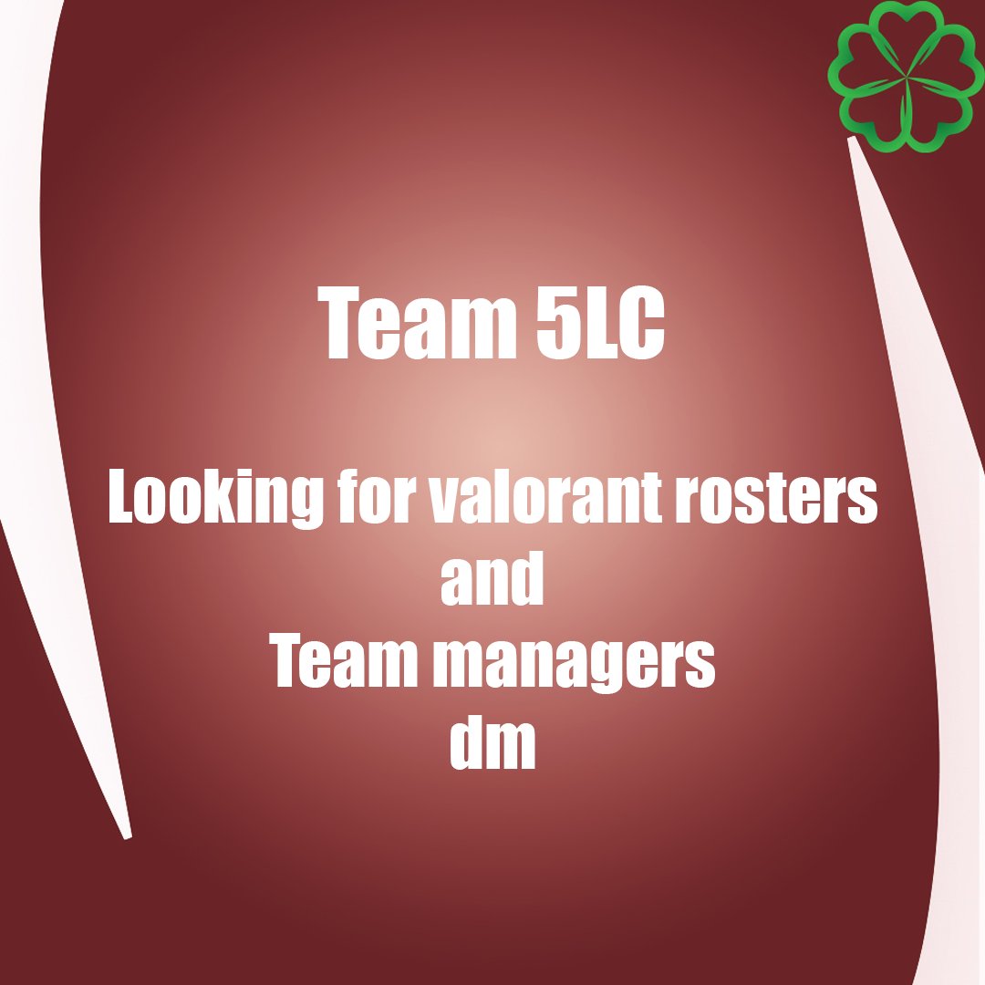 Team5LC's tweet photo. Hurry up! we have vacancies right now

join discord for more info
https://t.co/W5SEoH8rrS

#valorant #5LC #manager https://t.co/3uB0woo7ol