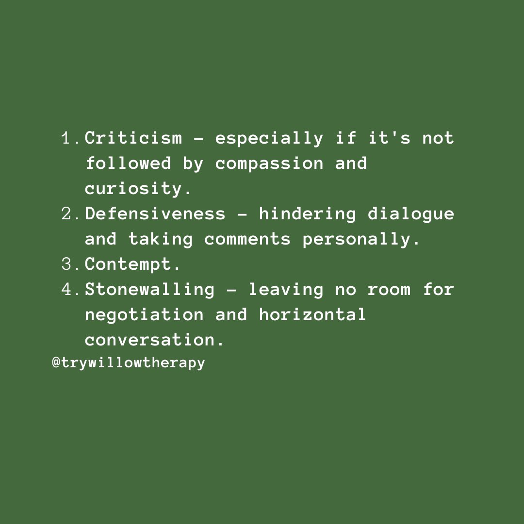 willowtherapy__'s tweet photo. 4️⃣ behaviors you should avoid in a relationship according to The Gottmans ⬇️ https://t.co/fqvMwsup76