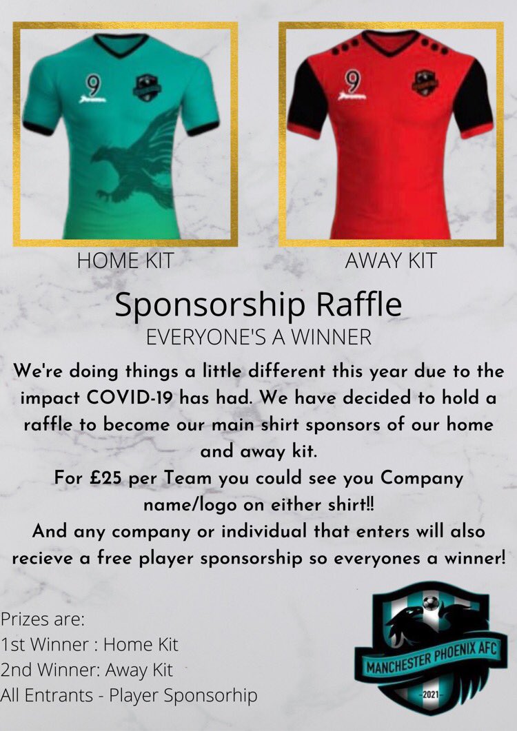 🗣 Calling all Businesses 
Win a Sponsorship Package 
Everyone’s a winner! 

Head over to @manphoenix_afc for further details ( our new club name) 
Some details below 

Please retweet!