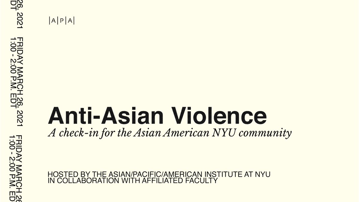 APAInstitute's tweet photo. FRI, 3/26 1:00 p.m. EDT Join us to reflect, contextualize &amp; process the rising anti-Asian racism &amp; violence made most visible by last week’s murders in GA. Our speakers offer personal experience &amp; historical analysis to help frame our collective thinking. https://t.co/S8RVXPG81u https://t.co/BbIp0tAp0L