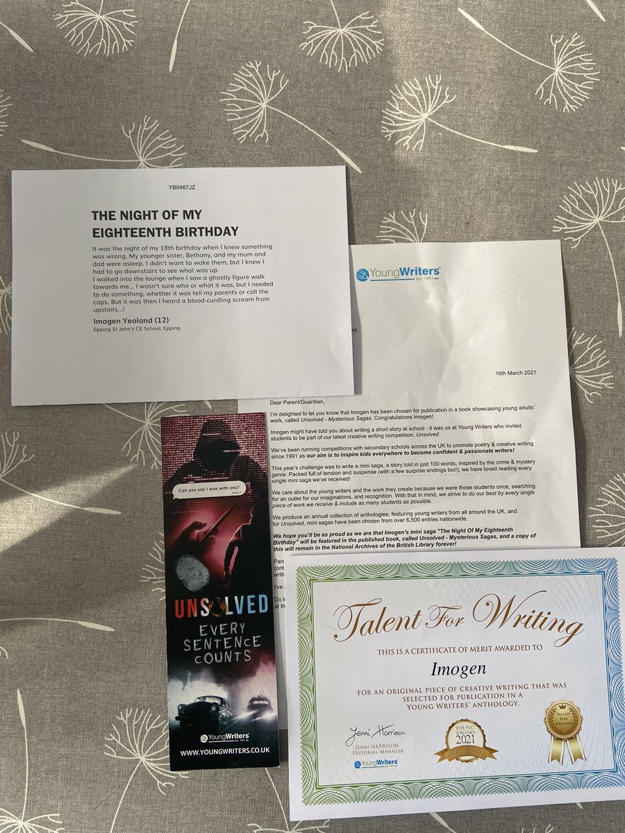 So proud of Imy 7 Wright who’s short story has been chosen to be published.
Thank you to the English department and all the staff who always give so much encouragement to all the children and for wonderful opportunities. <a href="/Miss_Theodorou/">Miss Theodorou</a> @Miss_Viccars <a href="/ESJ/">Enrique San Juan - IA - Comunicación Digital</a>