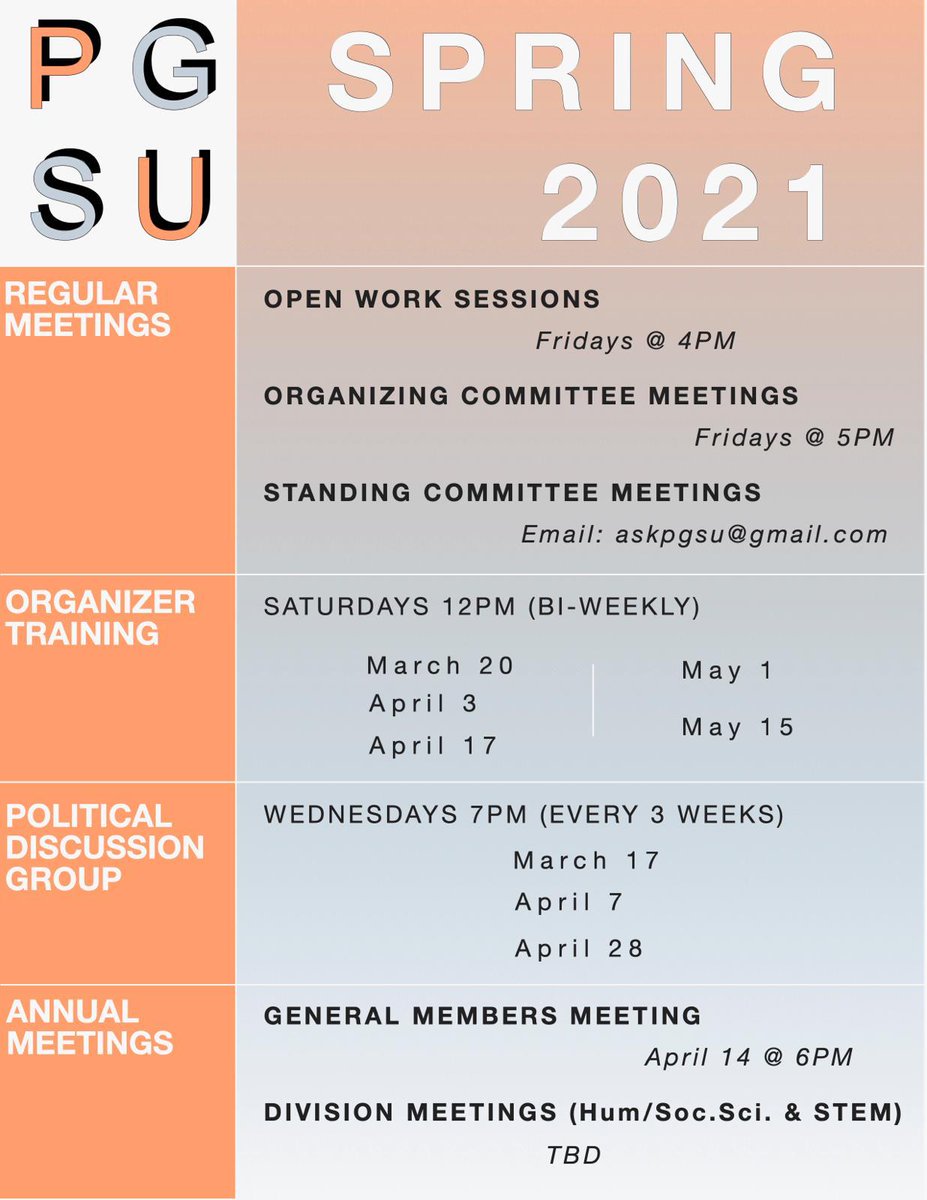 PrincetonGSU's tweet photo. Check out our Spring schedule 🌷🌱

Questions? Email us at askpgsu@gmail.com https://t.co/7zr3lj2wdr