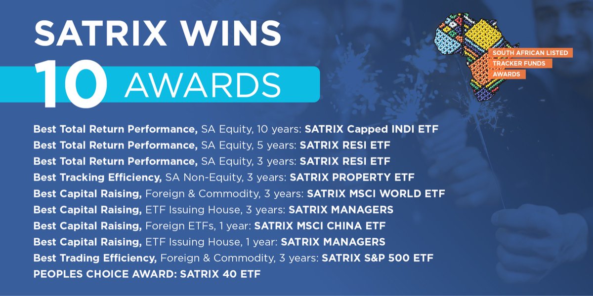 SATRIX_SA's tweet photo. SATRIX WINS 10 ETF AWARDS #SALTA2021 https://t.co/tXrYysi4Qi https://t.co/nsOKSgWcLR