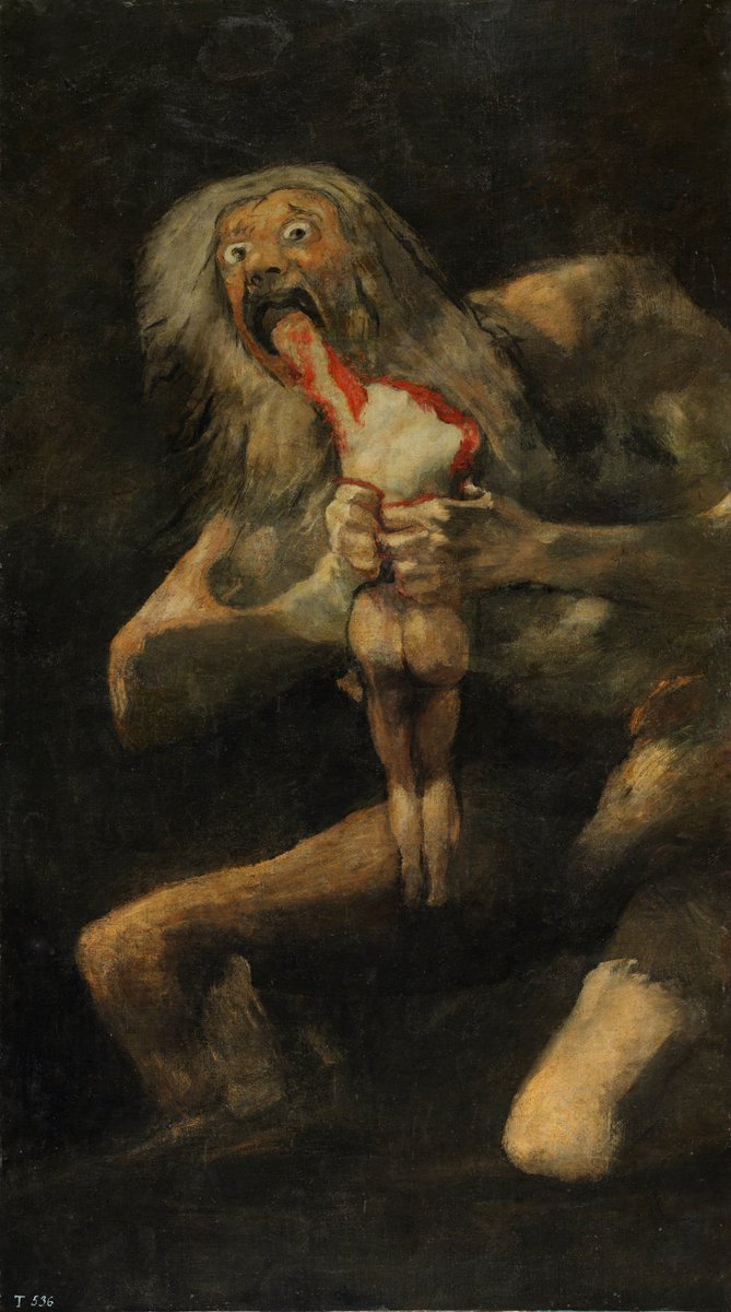 reviewwales's tweet photo. I like to think that Goya would have approved of this crocheted version of his "Saturn Devouring His Son". https://t.co/HeMBGeRJZY
