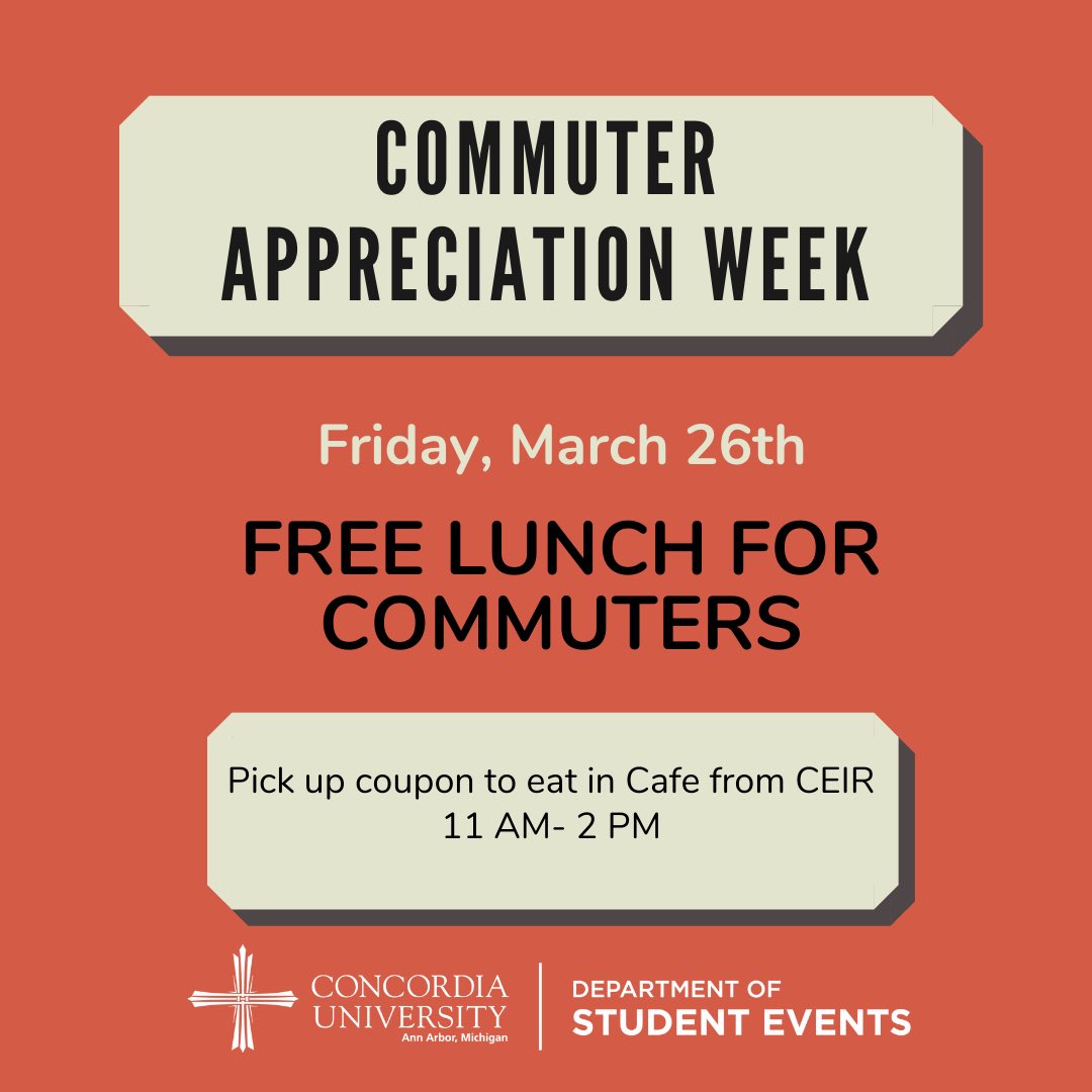 CUstudentevents's tweet photo. Commuters, lunch is on us this Friday!
Drop on by the CEIR Studio to pick up your FREE MEAL coupon before Friday's event!
#CommuterAppreciationWeek https://t.co/cGV5XYqvZJ