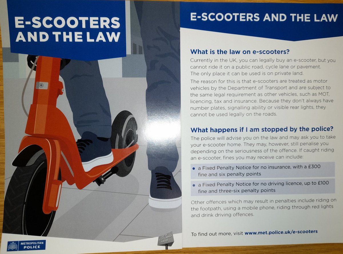 Message for E-Scooters riding an E-Scooter anywhere other than on you own private land, may incur £300 fine and 6 points for No Insurance, and £100 &amp; 3-6 points for not in accordance with a Driving Licence. <a href="/theroyalparks/">The Royal Parks</a>