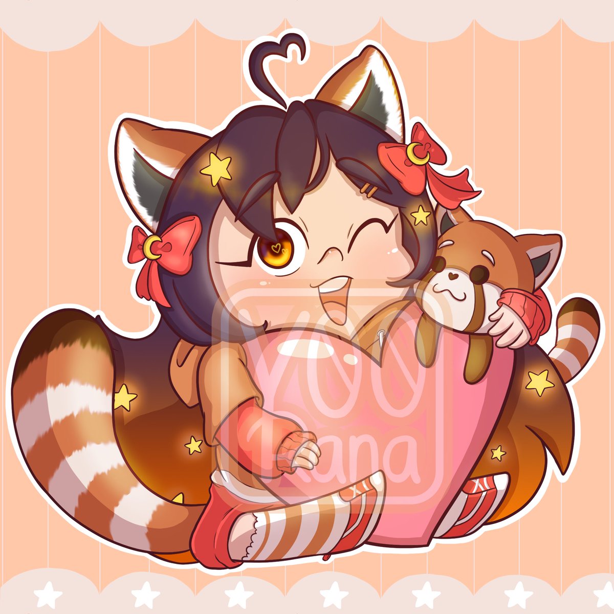 Y00rana's tweet photo. I drew our lovely red panda @maemunchies a while ago 
(𝘉𝘦𝘧𝘰𝘳𝘦 𝘩𝘦𝘳 𝘤𝘭𝘰𝘵𝘩𝘪𝘯𝘨 𝘶𝘱𝘥𝘢𝘵𝘦)

So here we have Chi with a big heart 
Give Chi and Mae lots of Love

#artgift #belatedvalentine #chibiart #redpandagirl https://t.co/xjYqBOFqJx