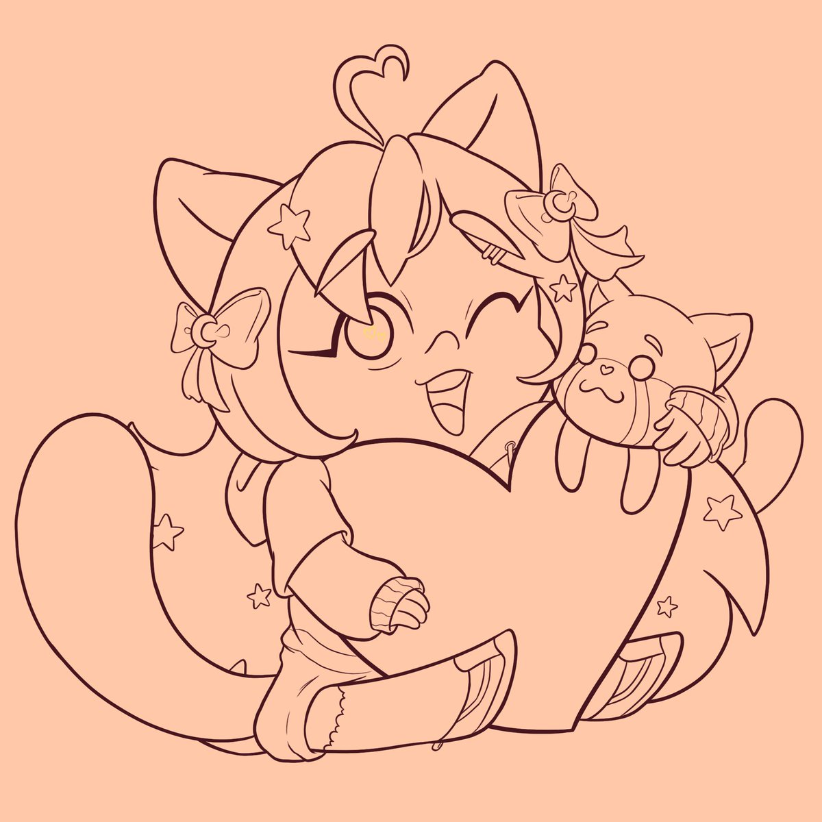 Y00rana's tweet photo. I drew our lovely red panda @maemunchies a while ago 
(𝘉𝘦𝘧𝘰𝘳𝘦 𝘩𝘦𝘳 𝘤𝘭𝘰𝘵𝘩𝘪𝘯𝘨 𝘶𝘱𝘥𝘢𝘵𝘦)

So here we have Chi with a big heart 
Give Chi and Mae lots of Love

#artgift #belatedvalentine #chibiart #redpandagirl https://t.co/xjYqBOFqJx