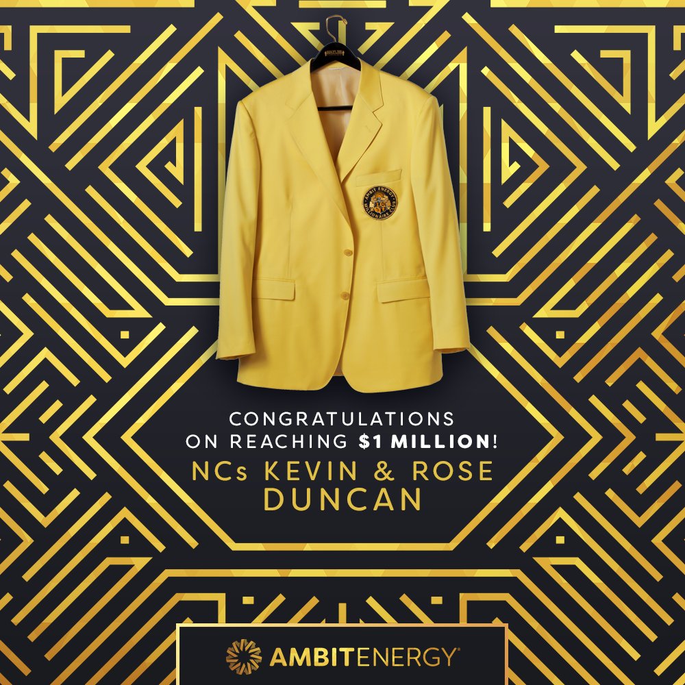 AmbitEnergy's tweet photo. Congratulations to NCs Kevin and Rose Duncan for reaching $1 million and being a great example of #AmbitSuccess. Thank you for all you do! https://t.co/WUbySFoDJ6