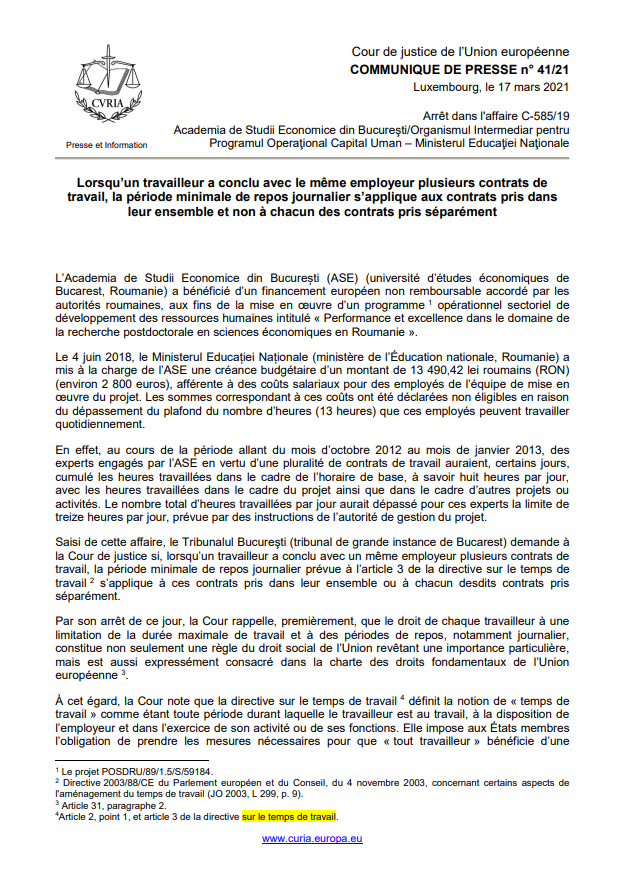 PdPavocat's tweet photo. Lorsqu’un #travailleur a conclu avec le même #employeur plusieurs contrats de travail, la période minimale de #reposjournalier s’applique aux contrats pris dans leur ensemble et non à chacun des contrats pris séparément

https://t.co/lVao3uHfXD https://t.co/UQJnLdfsGQ