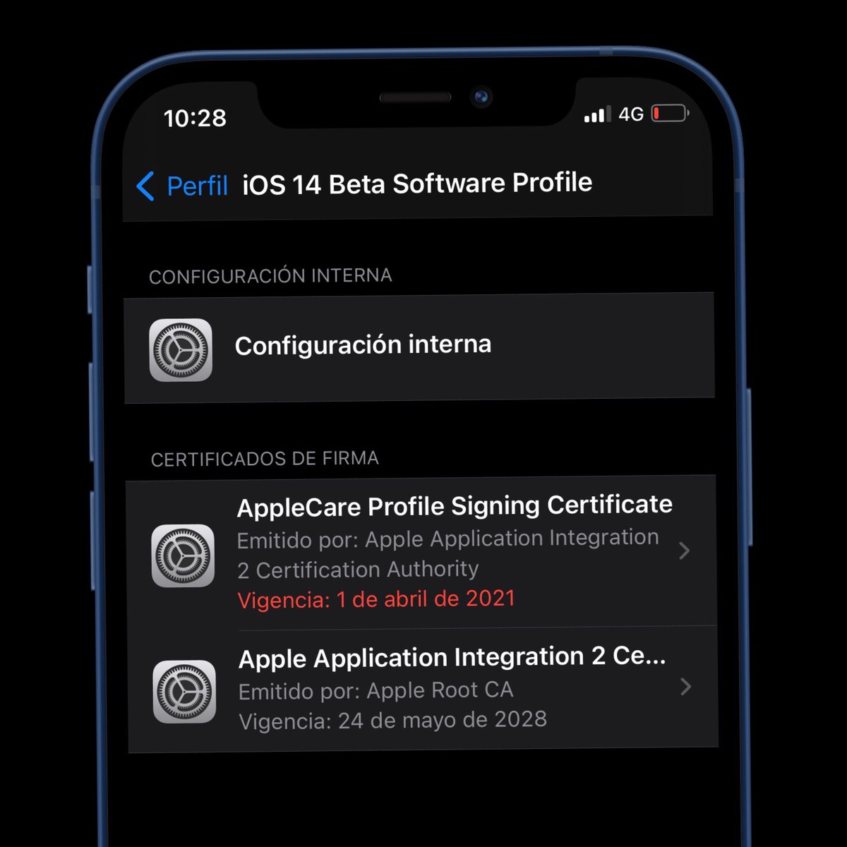 ZonaAppleWorld's tweet image. En la reciente actualización de iOS 14.5 Beta 5 para Desarrolladores, se encuentra el certificado de AppleCare con su fecha de vencimiento #iOS145DevBeta5