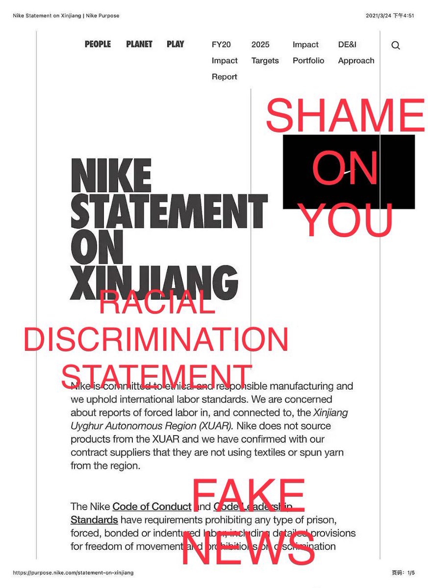 ykpstrawberry's tweet photo. Disgusting, shameless, and groundless statement. I doubt these clowns has never been to Xinjiang. Or, they are going to shit on this no matter what the fact is. Also, isn’t the claim on no hiring Uyghur people racial discrimination???@Nike quit Chinese market immediately https://t.co/V5GtHFDUj9
