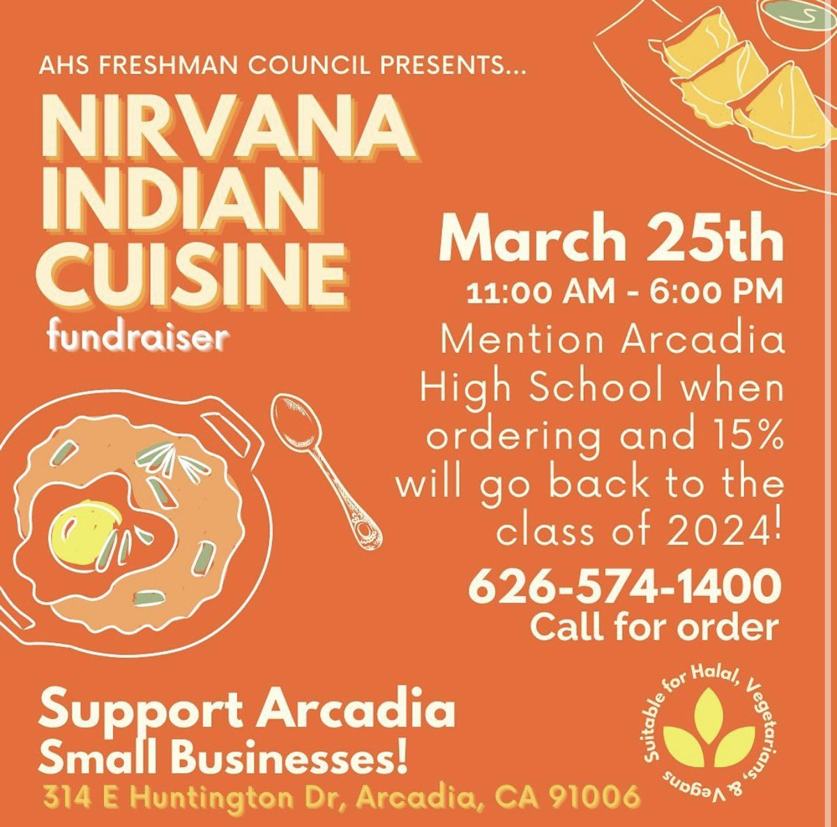 Are you looking for some authentic delicious food? Go to this local Indian cuisine place on March 25th and support Freshman Council on their Nirvana Indian Cuisine fundraiser🤩🧡