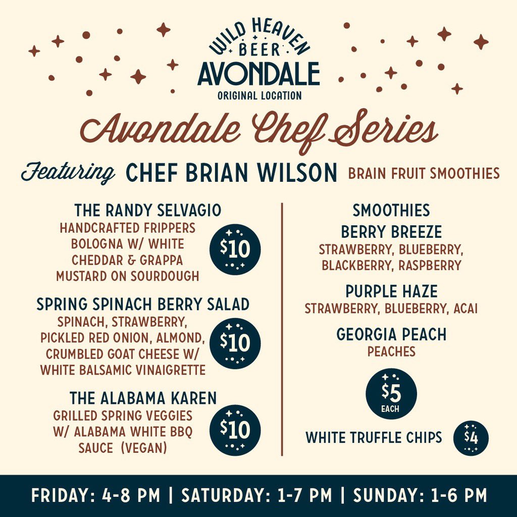 BeerWildHeaven's tweet photo. This weekend our Avondale Chef Series gets smart with Chef Brian Wilson of @DrinkBrainFruit 🍓🍑🍇
#avondaleestates #atlpopup #atlantapopup #brainfruitsmoothies https://t.co/WAis3t2e5q