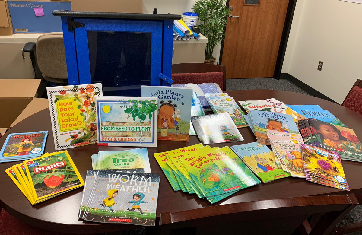 BeckyZalesnik's tweet photo. Super duper excited to put up our new Free Little Library full of cool gardening books donated from our friends @RIFWEB at the New STEAM Garden @ Cravens ECA! @SheldonSTEM #STEMlit @CubbyBearReport @DeniseMustin @SheldonISD https://t.co/0JdJH3pOLp