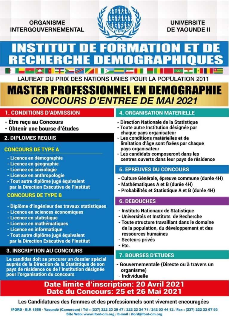 PapeDjibyBa's tweet photo. Concours d'entrée à #IFORD Yaoundé pour le Master Professionnel en Démographie. Merci pour large diffusion. https://t.co/7PyMTCl8YE