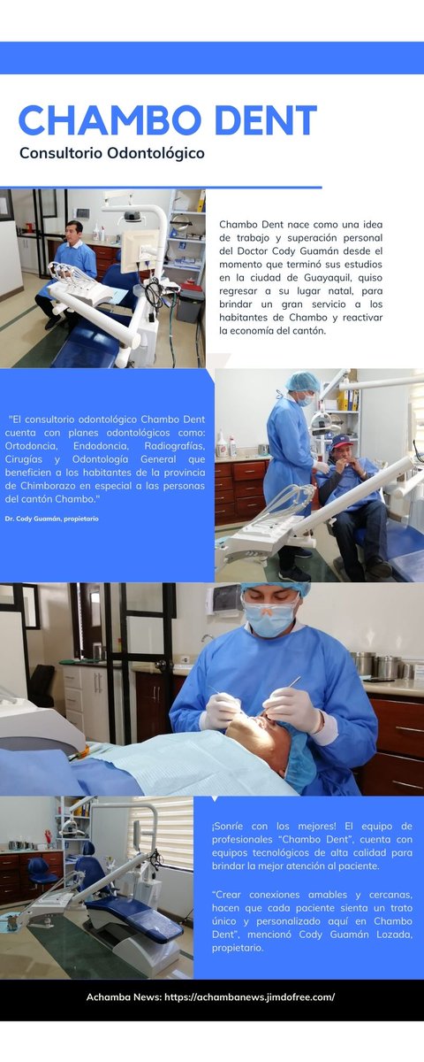 AchambaN's tweet photo. #CHAMBO
#Emprendimiento I Chambo Dent está ubicado en las calles 18 de Marzo y Luis Alvarez\ Amelia Gallegos Días y Leopoldo Freire en el cantón Chambo.

 #AchambaAlDía #Emprendimiento  #ChamboDent #CuidamosTuSaludBucal #ExpertosEnDiseñarSonrisas #AchambaConoce #AchambaEmprende https://t.co/c1aqTpM8k7