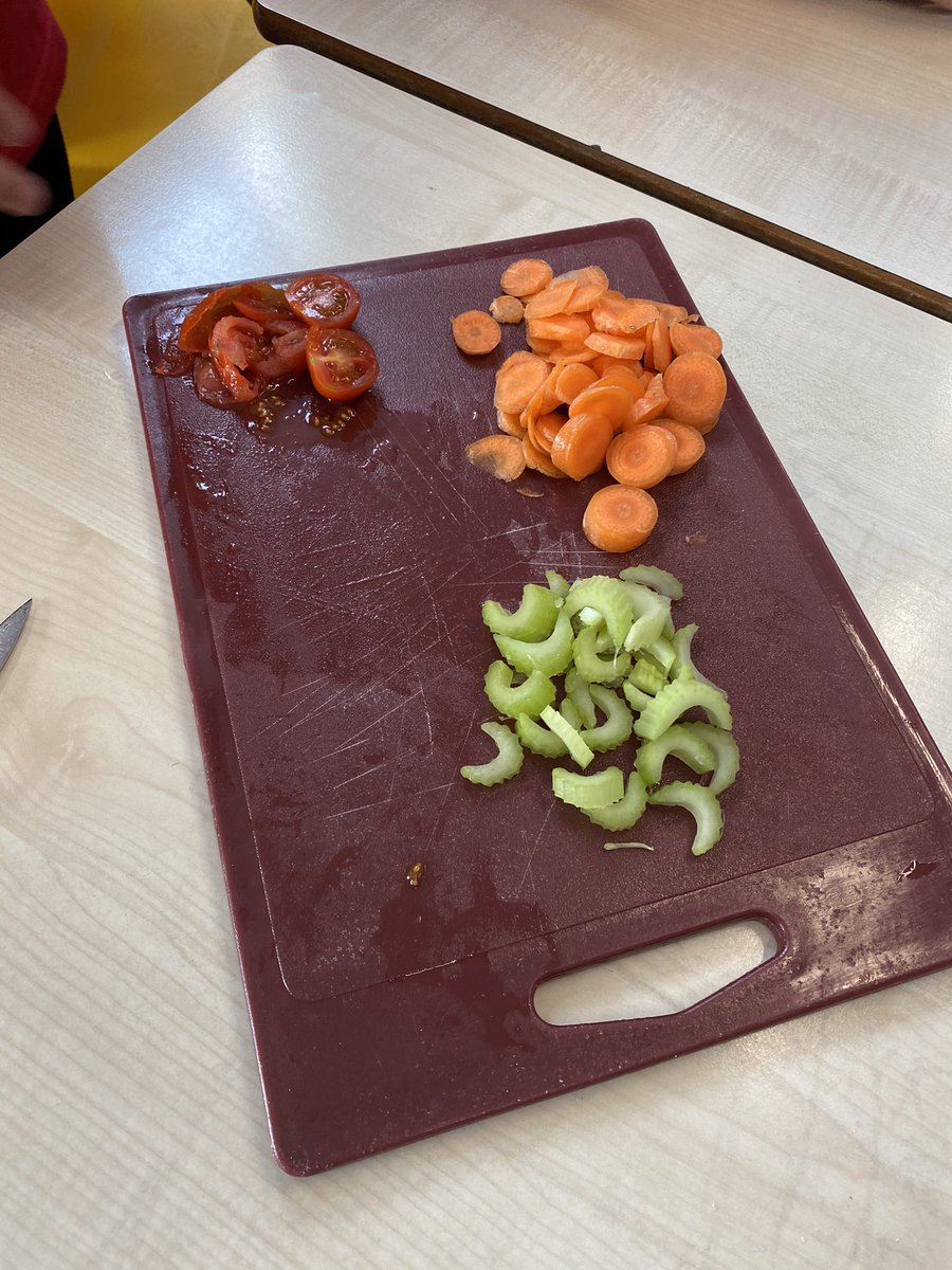 We have had a fantastic morning so far baking bread and chopping ingredients for our vegetable soup!