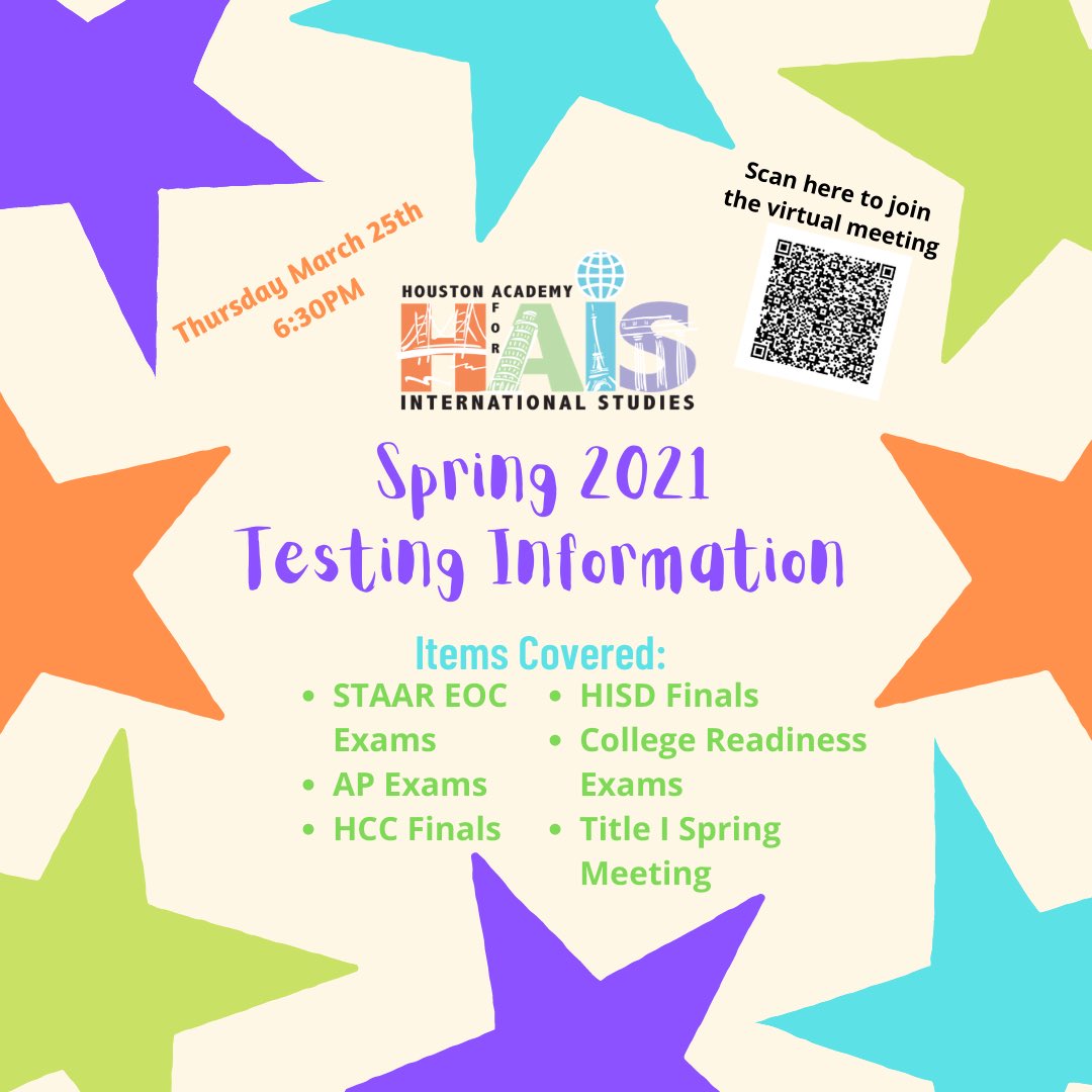 HAIS_ECHS's tweet photo. Join us tomorrow night to learn more about assessments required for High School Graduation and College Admissions! https://t.co/OTAi4r0iEx