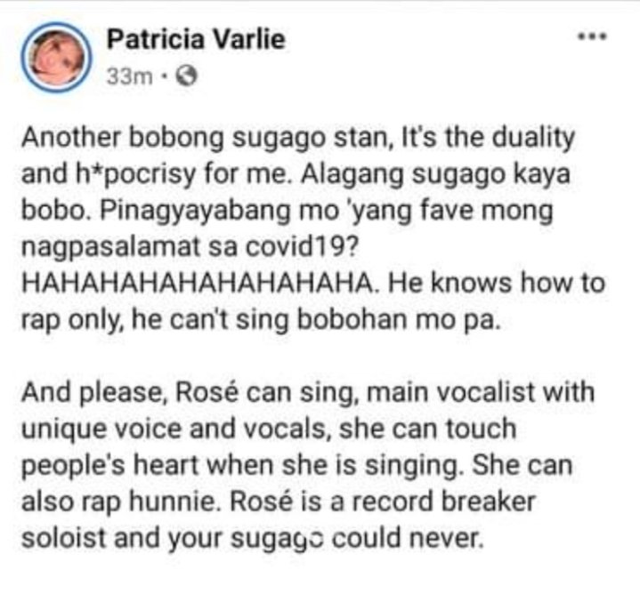 alaba_jc's tweet photo. Bobong blink spotted, the audacity of this Patricia barbielat to drag yoongi's skill and that covid thing...

• First of all the issue about yoongi thanking the covid 19 is not true and just an error or just misinterpretation, sino ba namang tao ang magpapasalamat sa Covid, wag https://t.co/1gJu0ALb0D