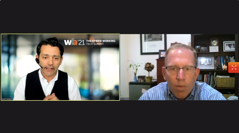 marketingwendy's tweet photo. How will office space and office hours be reimagined in the future? Getting great tips on preparing for the future of the #digitalworkplace with @SumirKarayi and John Dubois, #NTTDATA #WorkFromAnywhere https://t.co/OuyrJ1UZXl