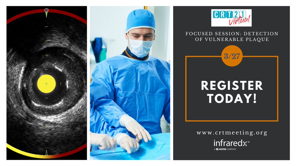 infraredx's tweet photo. Register today for @CRT_meeting's focused session on the Detection of Vulnerable Plaque this Saturday, March 27 at 9 am. Learn more about Vulnerable Plaque Detection and Management strategies: https://t.co/IIEo5ZJ6DL #NIRS #IVUS #vulnerableplaque #PROSPECTII #imaging https://t.co/93IxNEMKHW